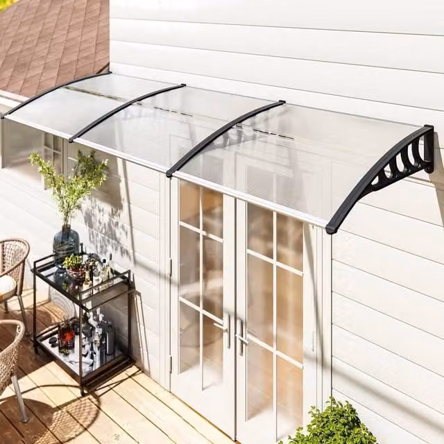 EONLION Transparent Polycarbonate and Aluminium Outdoor Door Canopy Awning Rain Shelter, Width: 100 cm