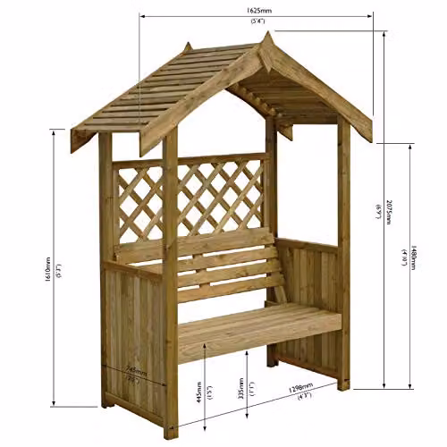 Rowlinsons Salisbury Wooden Arbour in Brown, W163 x D74 x H207.5 cm – 3