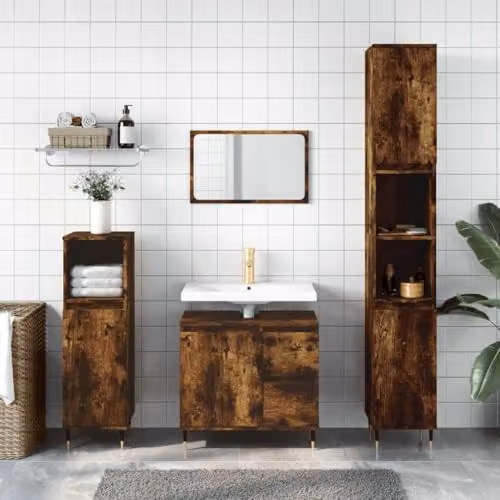 vidaXL Bathroom Cabinet in Brown Smoked Oak, W: 65 cm, D: 33 cm, H: 60 cm – 2
