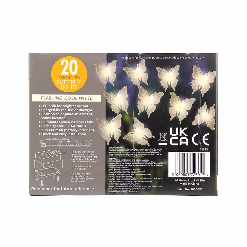Voltico 20 LED Solar Butterfly String Lights in Cool White for Outdoor Garden Decor – 3