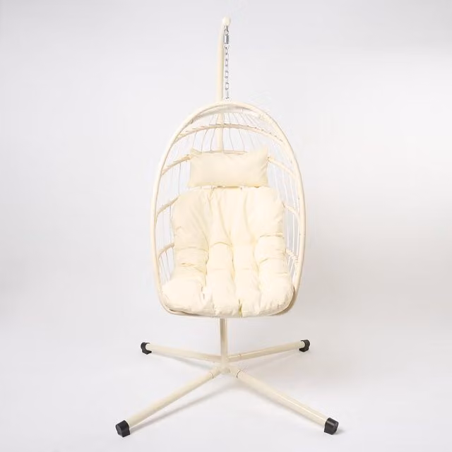 OHS Rattan Garden Hanging Egg Chair in Beige and Yellow
