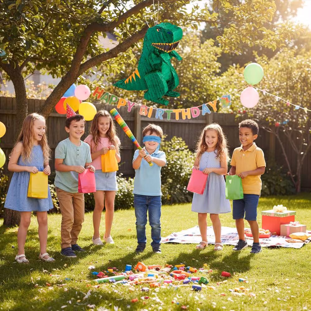 Fax Potato Rex the Dinosaur Pinata with Rainbow Buster Stick and Blindfold Set, Multicolour, W40 x D13 x H55 cm – 8