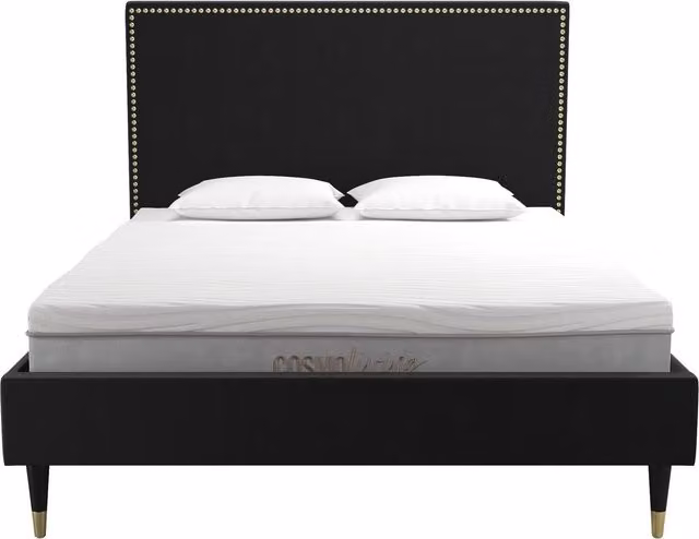 CosmoLiving CL Audrey Upholstered Velvet Bed in Black, 140 x 200 cm