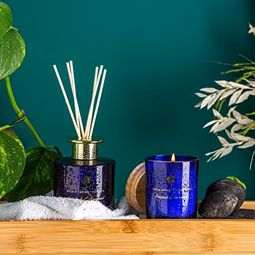 Nicola Spring Patchouli & Rosewood Scented Candle and Reed Diffuser Set in Blue – 4