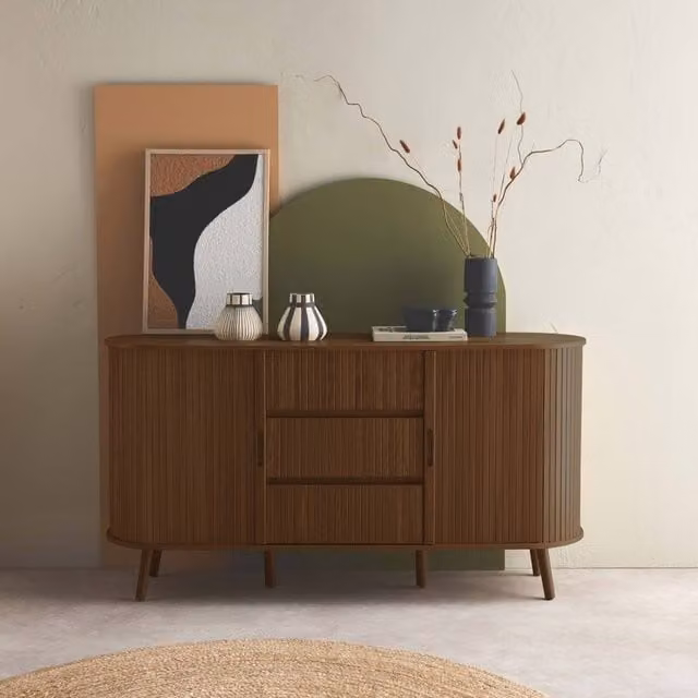 Sweekeek Scandi-style Sideboard with 2 Sliding Doors and 3 Drawers in Dark Brown – 1