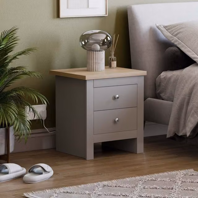 Vida Designs Minimalist 2 Drawer Bedside Table Chest in Grey