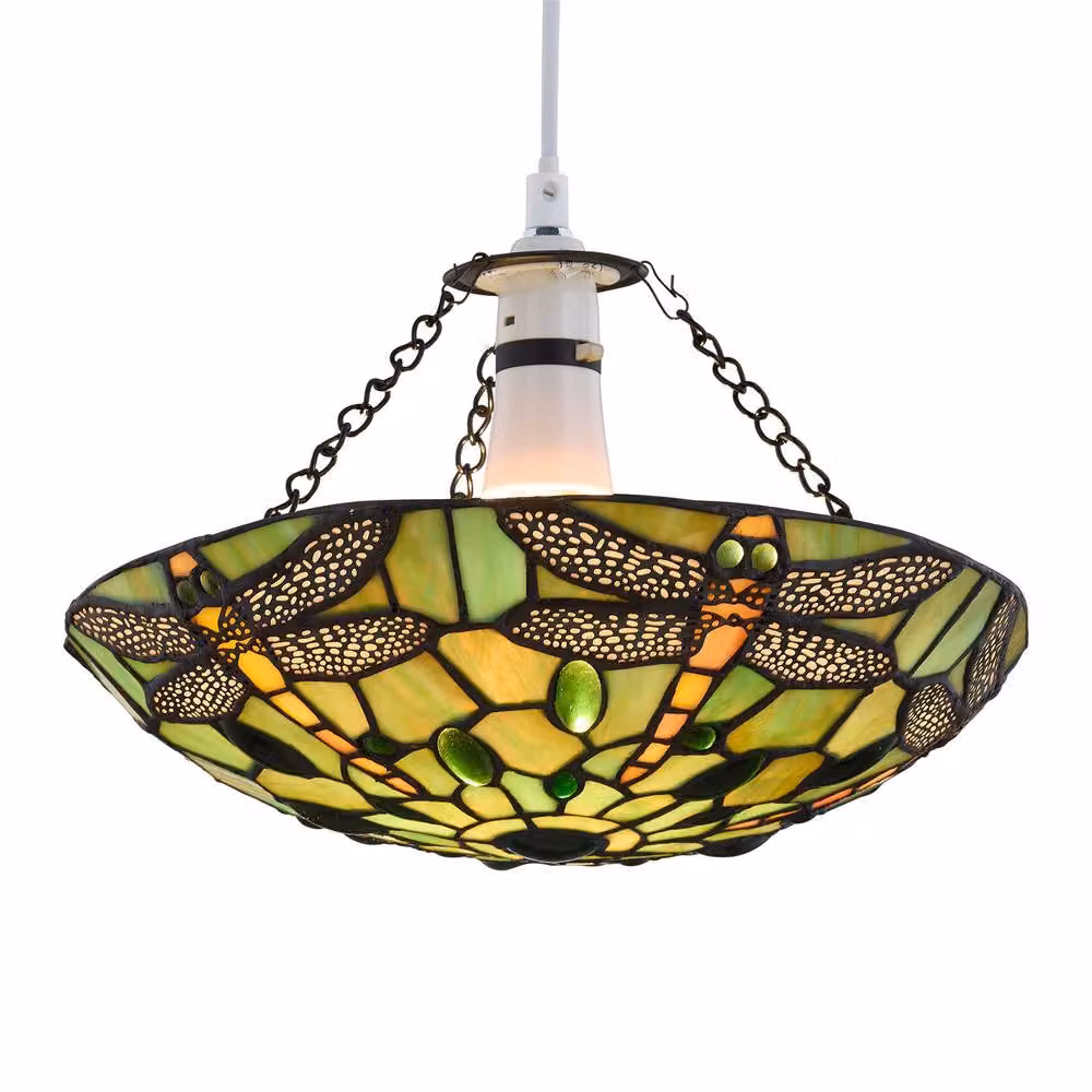 First Choice Lighting Laurel Set of 2 Green Multicolour Tiffany Dragonfly Glass Easy Fit Uplight Shades – 2