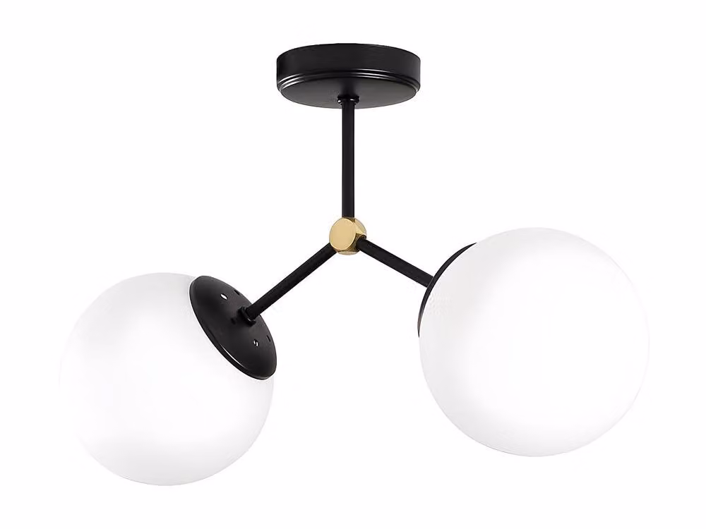 Vente-unique Metal Ceiling Light with 2 Glass Globes in Black and White, W: 44 cm, H: 28 cm – 2