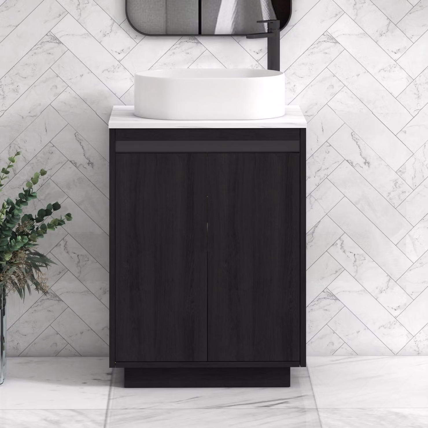 Royal Bathrooms Orion 800mm Hale Black Floor Standing Vanity Unit with Carrara White Countertop and Peak Basin