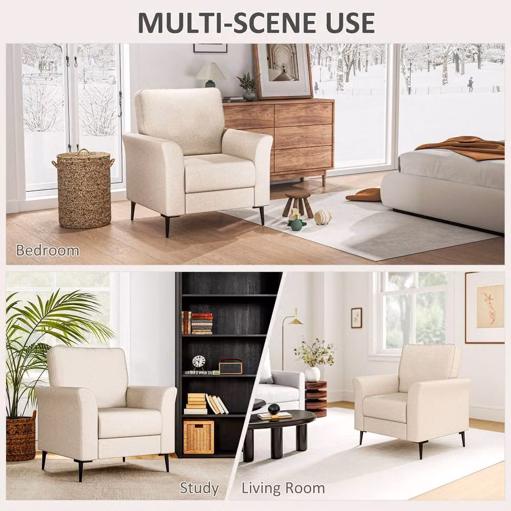STILVORA Modern Armchair with Tall Back in Beige Fabric and Solid Wood Frame – 4