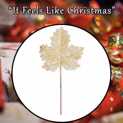 VFM e-Store Gold Glitter Maple Leaf Christmas Spray Decoration, W: 22 cm, H: 45 cm – 6