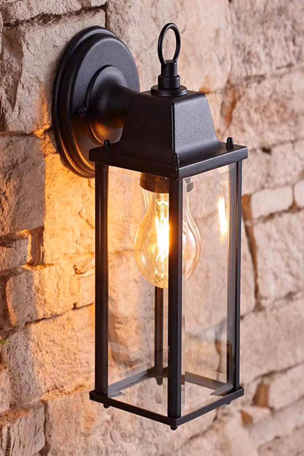 Living and Home Black Metal Outdoor Waterproof E27 Wall Lantern with Transparent Glass – 4