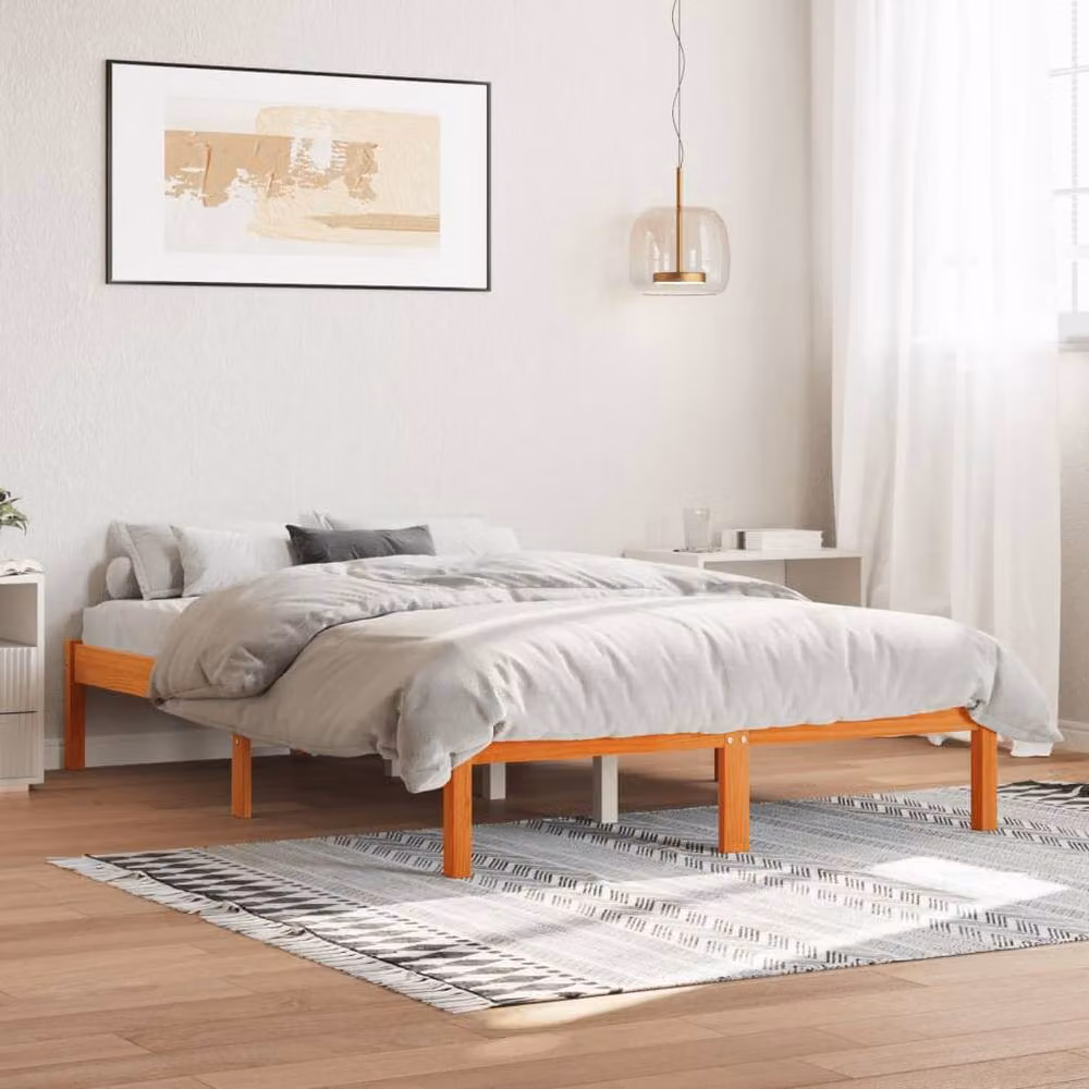 Berkfield Home Wax Brown Solid Pine Wood Bed Frame W: 140 cm, D: 190 cm – 2