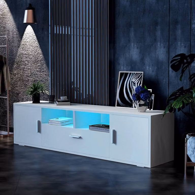 EONLION High Gloss TV Stand Cabinet Sideboard in White, W/D/H: 100 x 35 x 40 cm