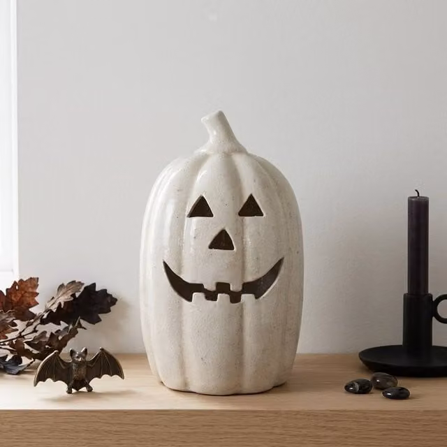 Garden Greatness White Ceramic Tall Pumpkin Tabletop Ornament