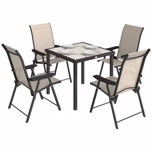 Outsunny 5 Piece Outdoor Dining Set with Square Table and 4 Chairs in Beige and Brown, W/D/H: 80 x 80 x 72 cm – 1