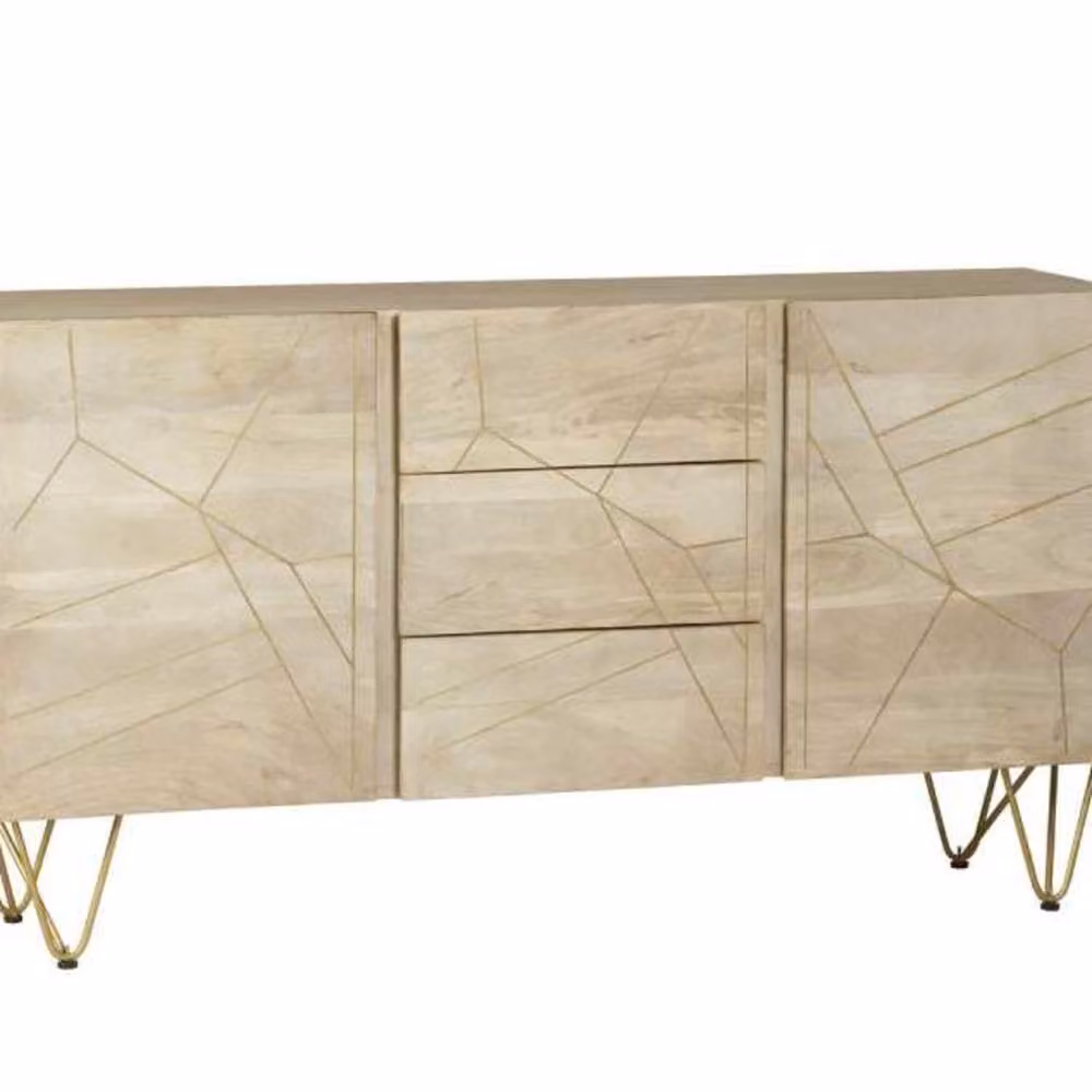 Wyld Haus Bali Extra Large Mango Wood Sideboard with Gold Inlays, Brown, W: 160 cm, H: 85 cm, D: 40 cm – 2