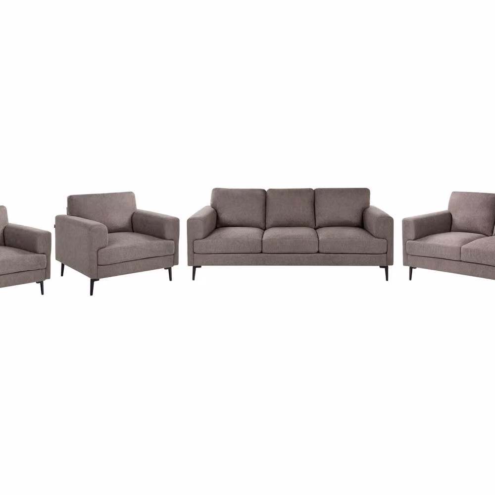 Wyld Haus Modern Brown Fabric Sofa Set with 3-Seater, 2-Seater, and Armchair and Metal Legs – 2