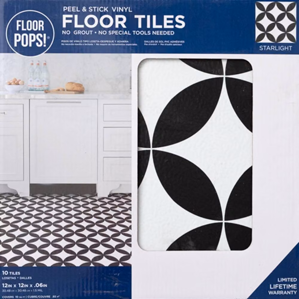 FloorPops Starlight Self Adhesive Vinyl Floor Tiles, White, Pack of 10 (0.93sqm), W/D/H: 30.48 x 30.48 x 30.48 cm – 2