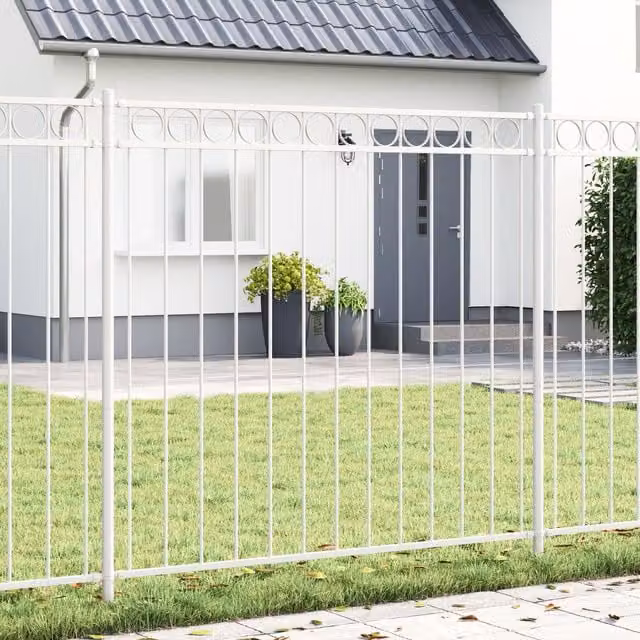 Berkfield Home Steel Garden Fence, White, W: 1.7 m, H: 1.5 m