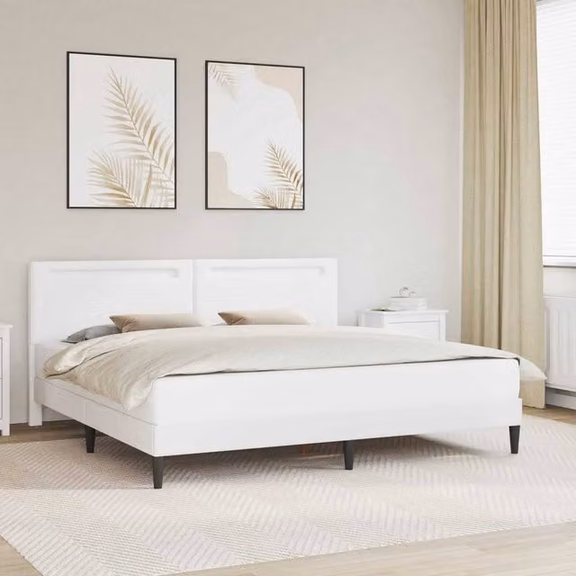 Berkfield Home White Faux Leather Bed Frame with LED Strip Lights and USB Charging Port, W/D/H: 180 x 200 cm