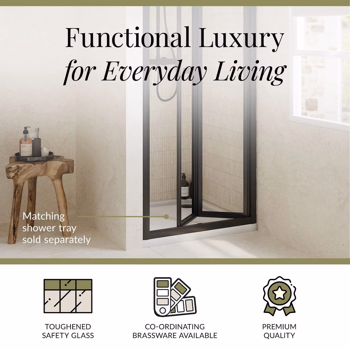 Balterley 4mm Toughened Safety Glass Bi-Fold Shower Door, Black, W: 76 cm, H: 190 cm – 3