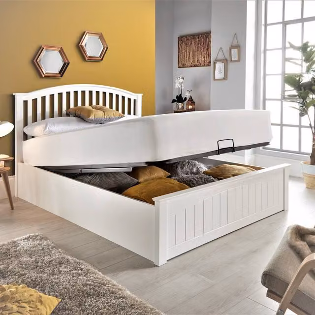 Bedmaster Grayson Small Double Wooden Ottoman Storage Bed in White with 2000 Pocket Memory Foam Hybrid Mattress