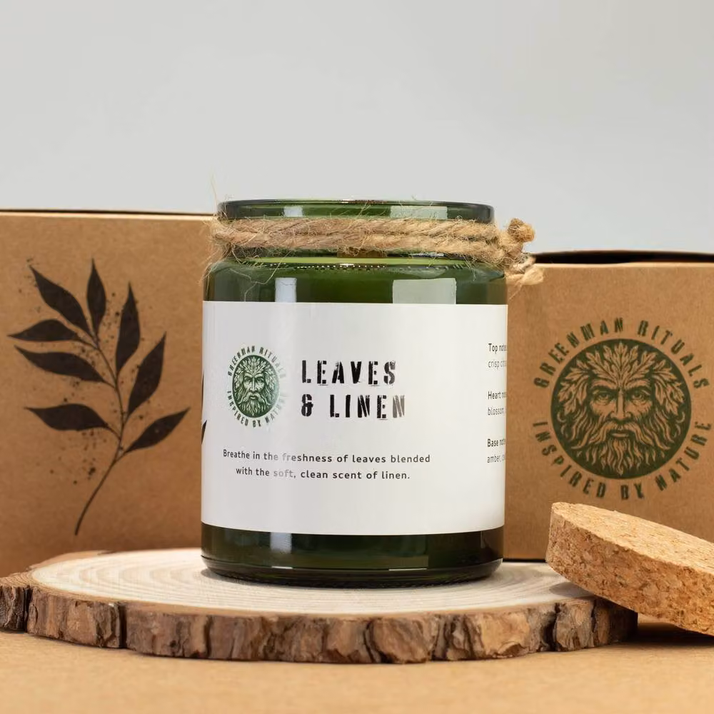 Serenityy Leaves & Linen Woodwick Soy Candle, Green, 50 g – 4
