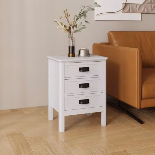 Melody Maison Lawrence 3 Drawer Bedside Table in White and Black, W/D/H: 38 x 48 x 61.5 cm