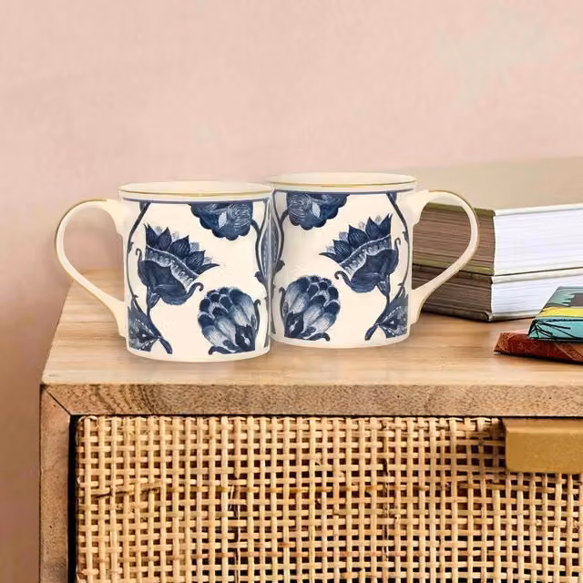 The Mia UK Floral Series Mugs in Blue, White and Gold