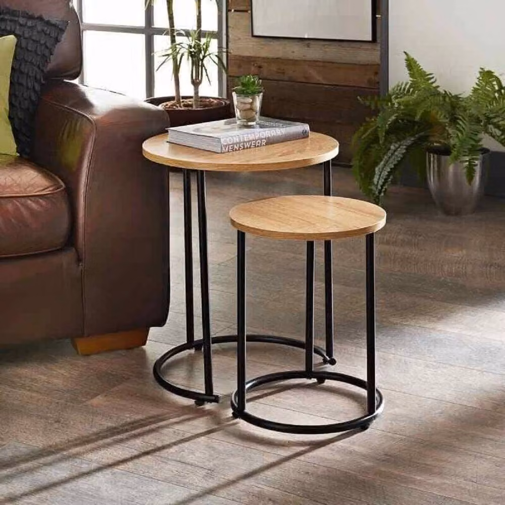 PAWNORA Round Nest of 2 Tables in Light Oak Effect – 4