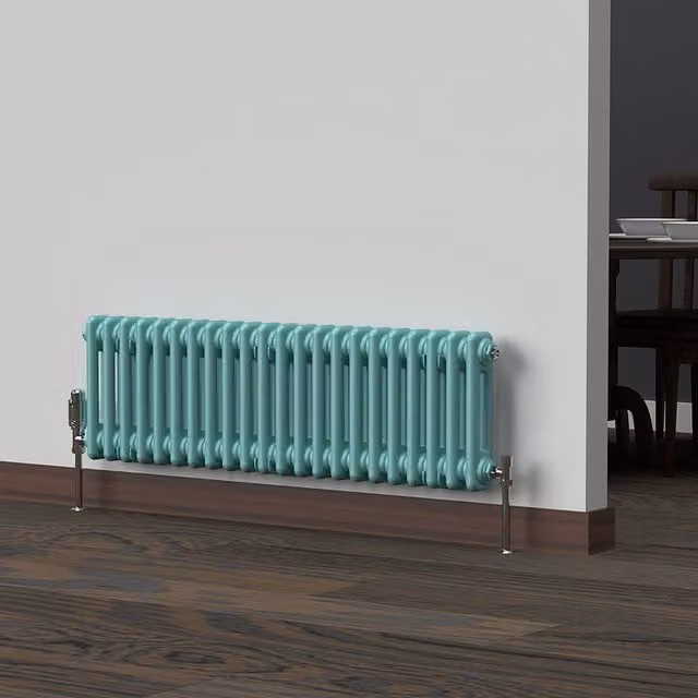Lux Heat Horizontal Column Radiator in Light Aqua Green, 2 Column, W: 101.0 cm, H: 30.0 cm