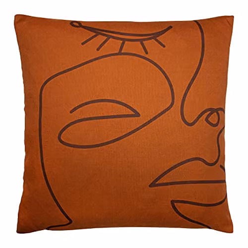 Riva Home Karma Abstract Graphic Square Velvet Cushion, Multicolour Orange, W/D/H: 50 x 50 x 50 cm