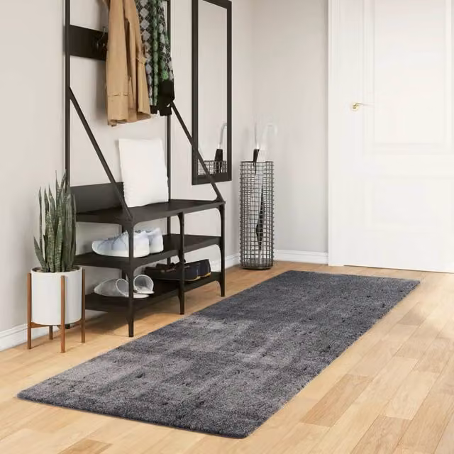 Berkfield Home Anthracite and Black Short Pile Soft Washable Rug, W: 80 cm x L: 250 cm