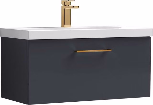 Balterley 800mm Wall Hung 1 Drawer Vanity Basin Unit in Dark Grey with Bronze Handle – 1