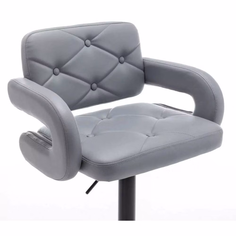 FLAVORA Grey Faux Leather Swivel Bar Stool with Gas Lift and Wide Seat – 4