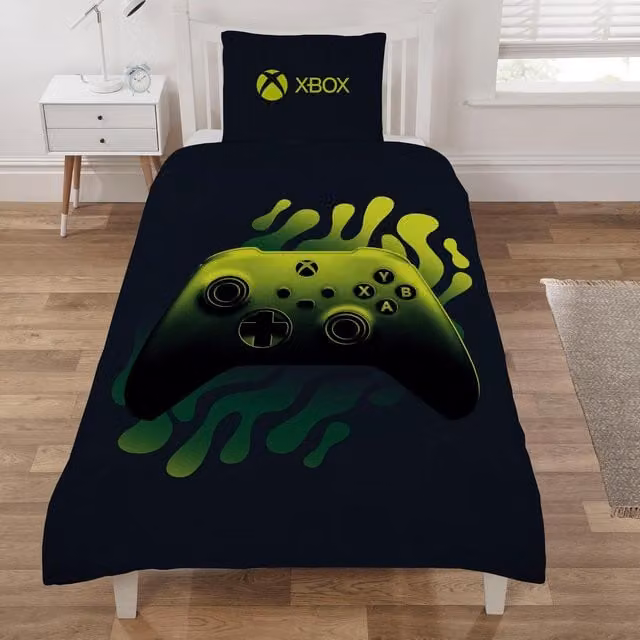 OHS Reversible Xbox Graphic Duvet Cover Set for Children, Black and Green, 90 x 200 cm