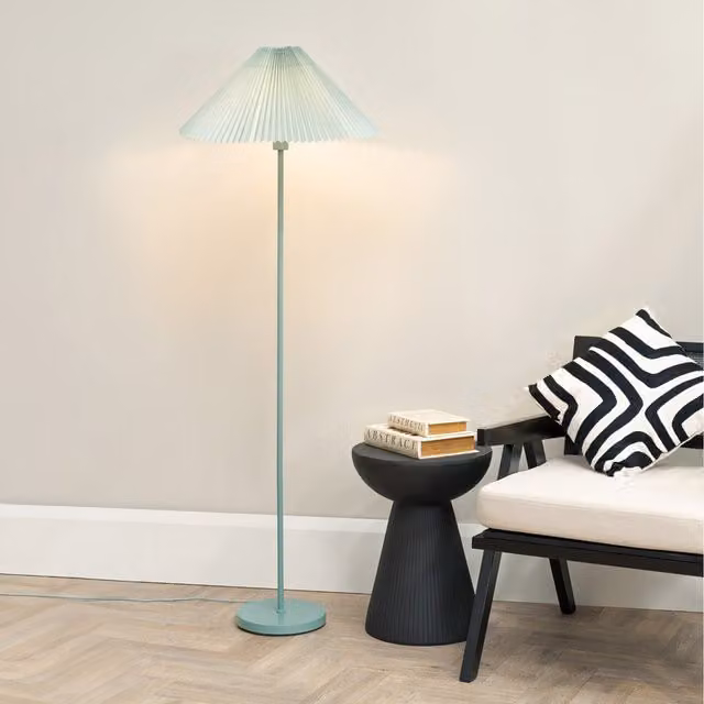 Akira Modern Fabric Pleated Shade Floor Lamp in Blue