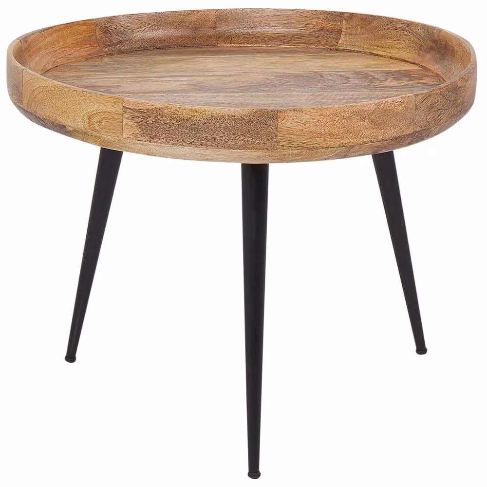 Wyld and Coco Mango Wood Round Coffee Table with Black Four-Leg Base in Brown – 2