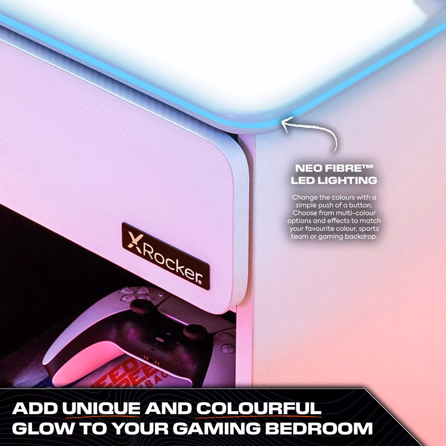 X Rocker Carbon-Tek Bedside Table with Integrated Lighting in White – 3