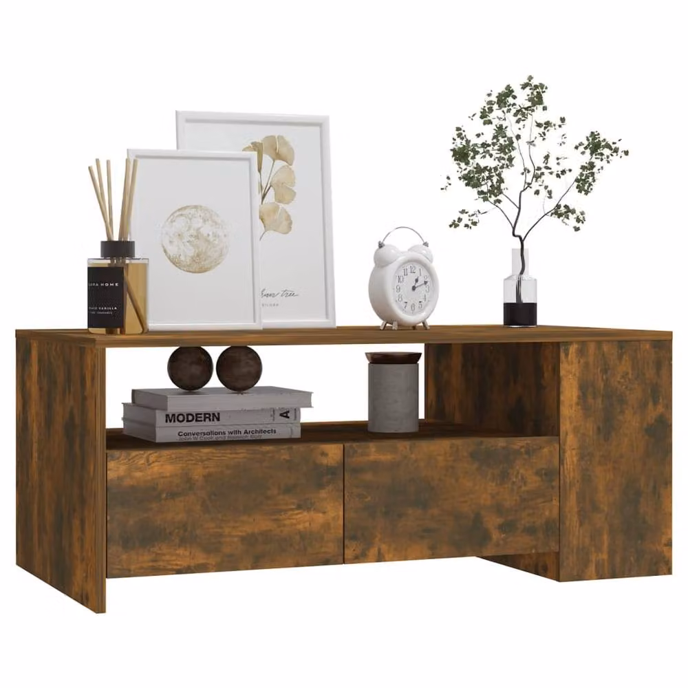 Berkfield Home Smoked Oak Coffee Table in Brown, W/D/H: 102 x 55 x 42 cm – 4