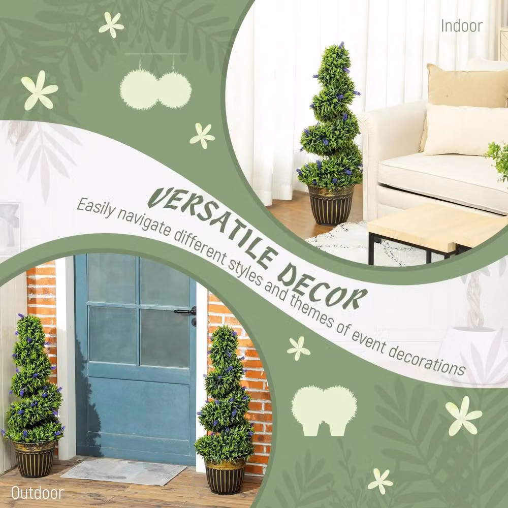Wyld Haus Set of 2 Artificial Lavender Style Spiral Topiary Trees, Height: 90 cm, Dark Green – 6