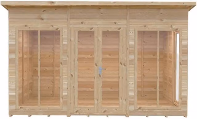 Shires Lela 12x8 Wood Summerhouse in Light Brown, W: 357 cm, D: 244.8 cm, H: 227.5 cm – 1