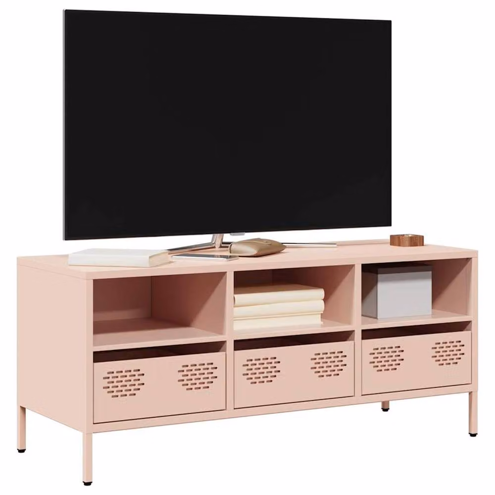 Berkfield Home Pink Industrial TV Cabinet in Matt Cold-rolled Steel, W: 101.5 cm, D: 39 cm, H: 43.5 cm – 2