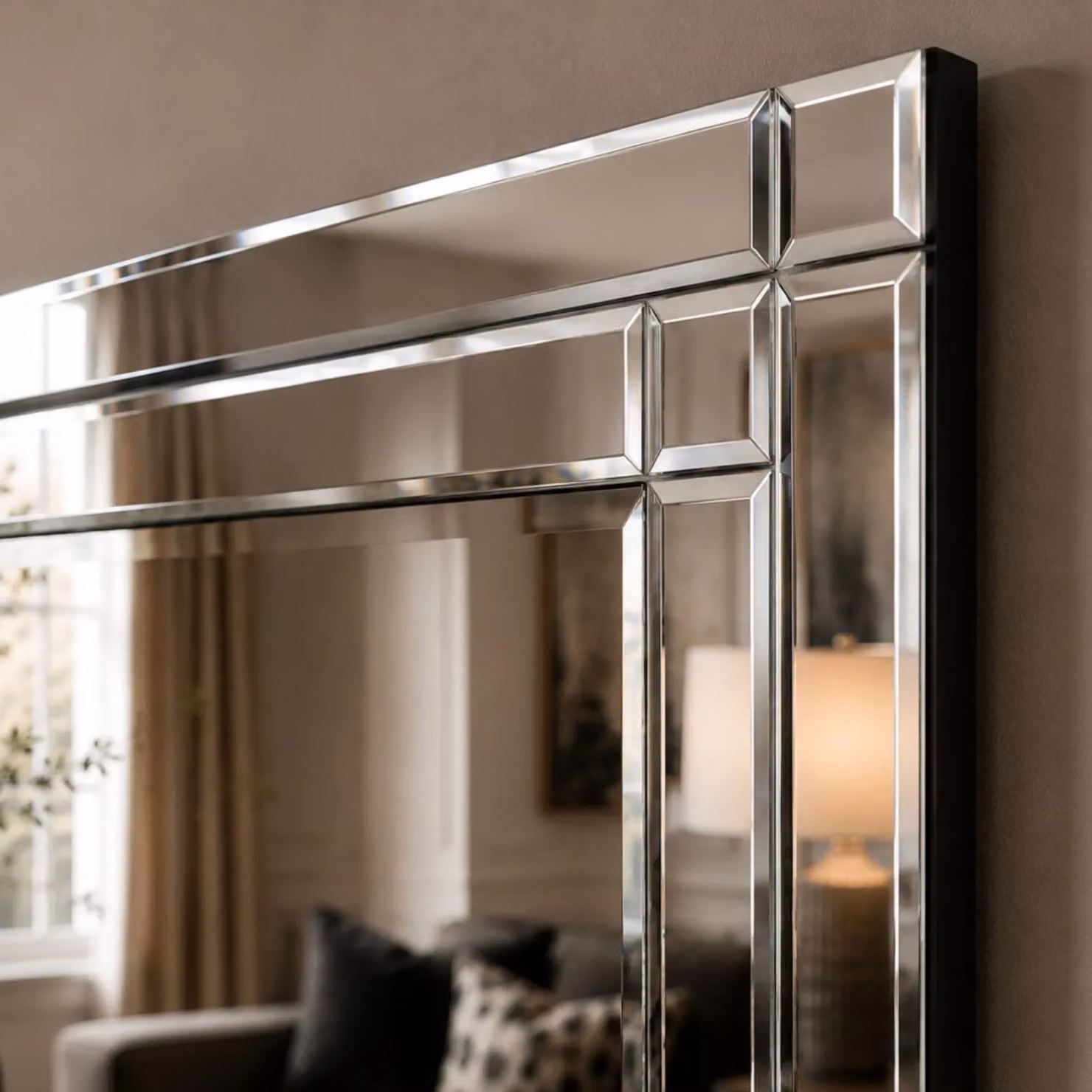Yearn Art Deco Rectangular Double Bevelled Wall Mirror in Black, Silver or Transparent, W: 90 cm – 2