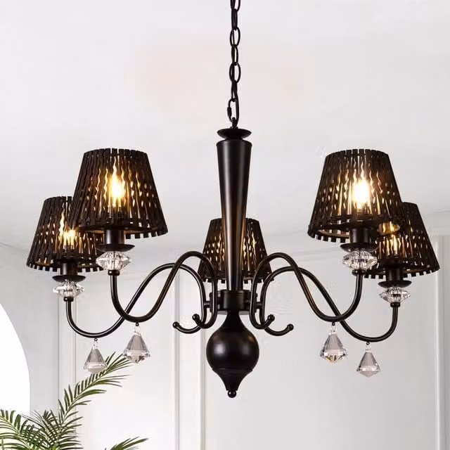 NIVOR 5 Light Dimmable Classic Traditional Crystal Chandelier in Black – 1