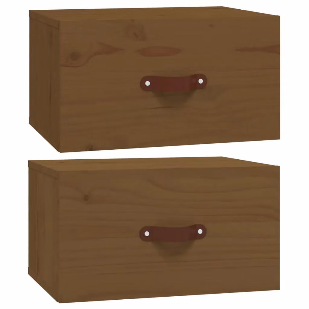 Berkfield Home Wall-mounted Bedside Cabinets, 2 Pack, Honey Brown, W: 40 cm, D: 29.5 cm, H: 22 cm – 2