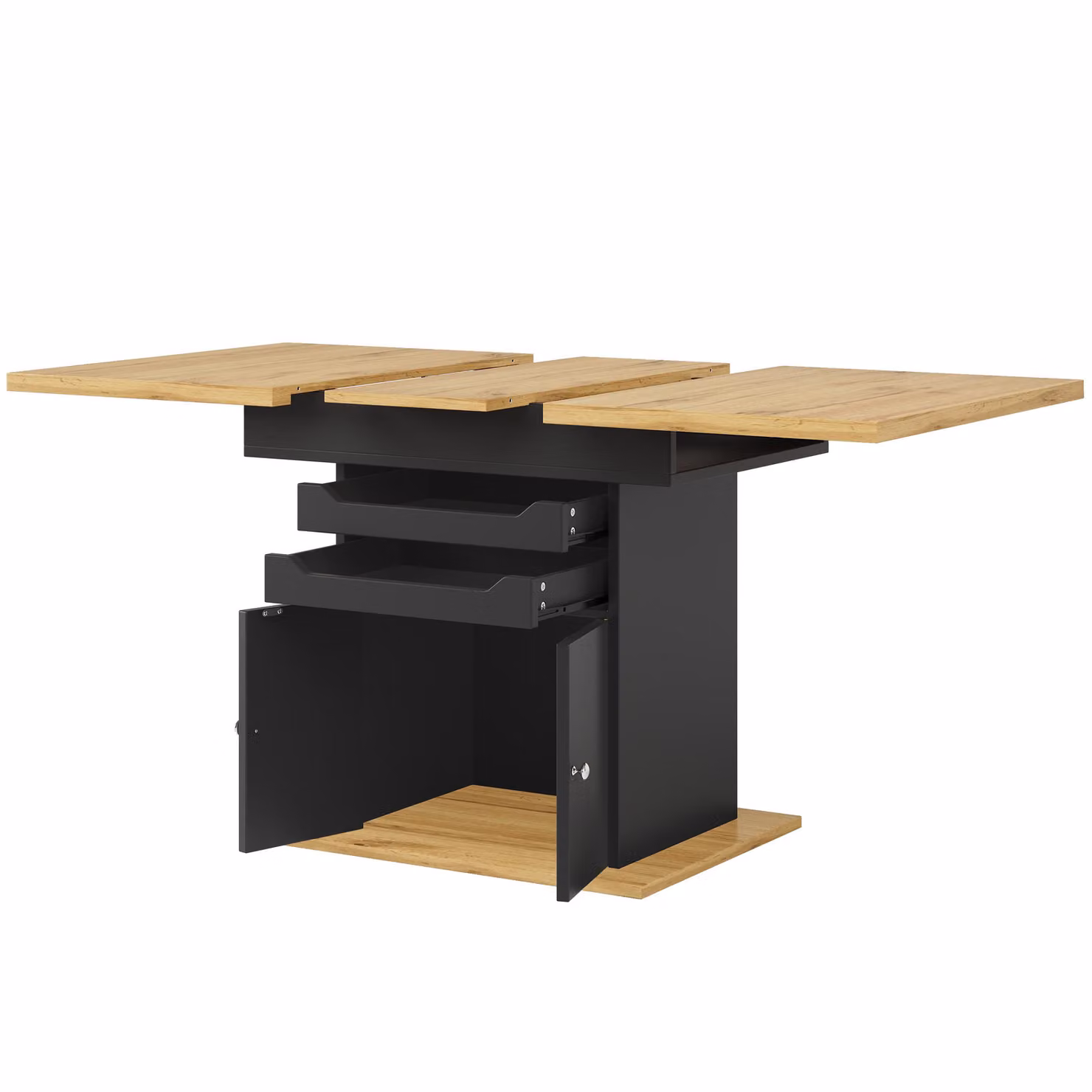 Aosom UK Black Telescopic Extendable Dining Table with Pull-Out Drawers and Integrated Cabinet, W: 80 cm, H: 76 cm, L: 110-140 cm – 2