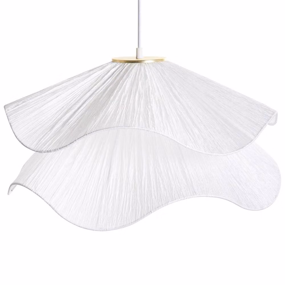 Wyld and Coco White Pendant Lamp with Double-Pleated Fabric Shade and Gold Metal Base – 2