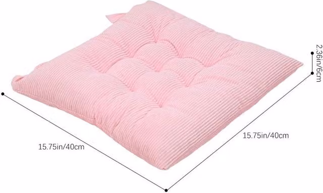 PAWNORA Set of 4 Pink Corduroy Velvet Square Chair Cushions with Tie Ons, W/D/H: 40 x 40 x 6 cm